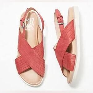Miz Mooz Kind Red Leather Cross Strap Sandals Slingback Comfort NWOB Sz 37
